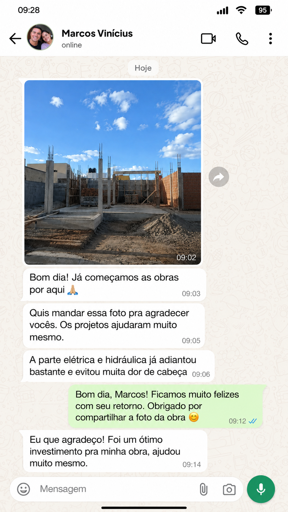 Print de conversa no WhatsApp com cliente satisfeito